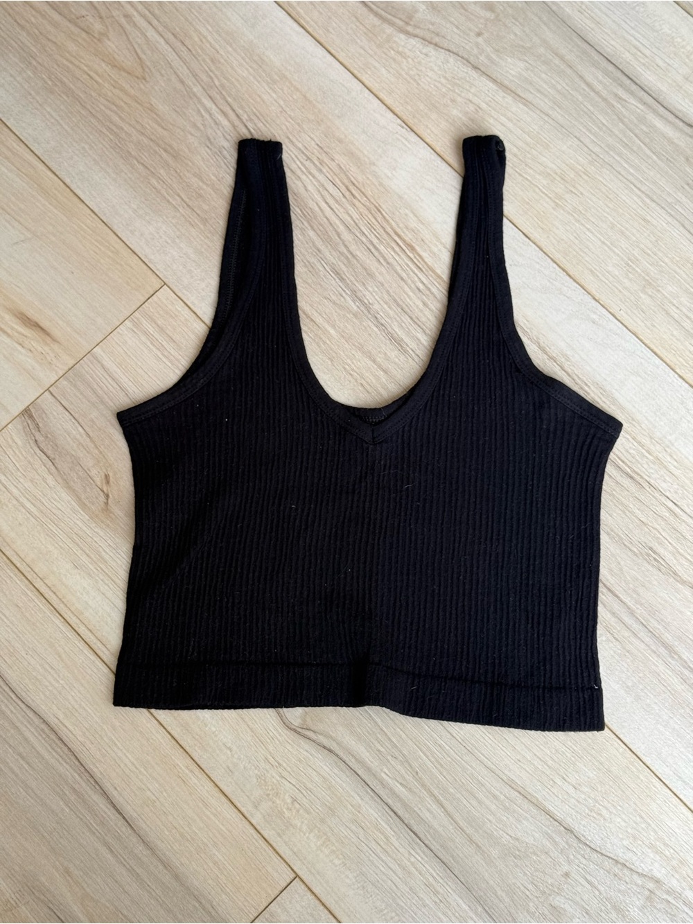 Urban Outfitters Black Ribbed V-Neck Crop Tank